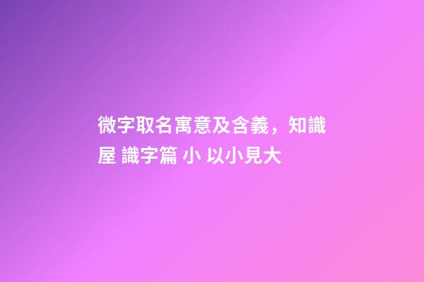 微字取名寓意及含義，知識屋 識字篇 小 以小見大-第1張-觀點-玄機派